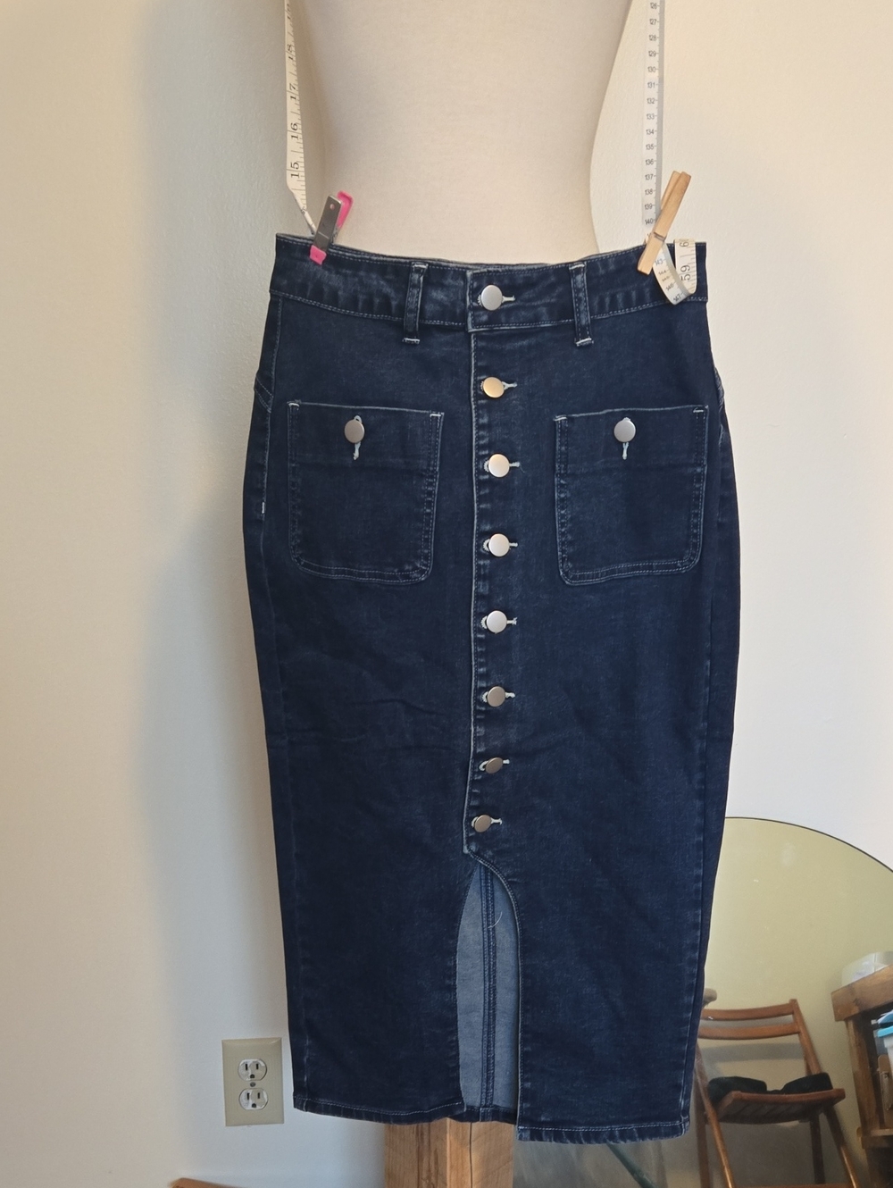 Button-Front Dark Blue Straight Leg Women Jeans